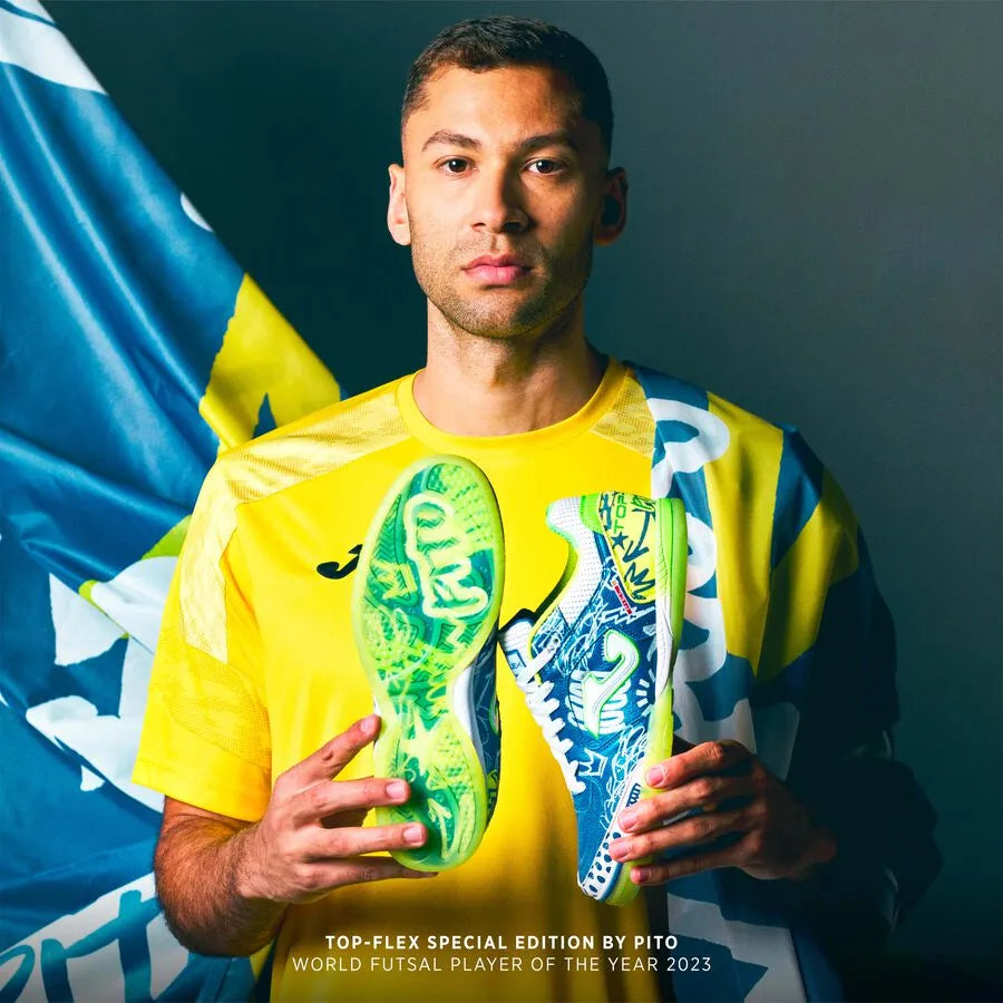 Chuteira de Futsal Joma Top Flex Pito Masculino Azul e Verde
